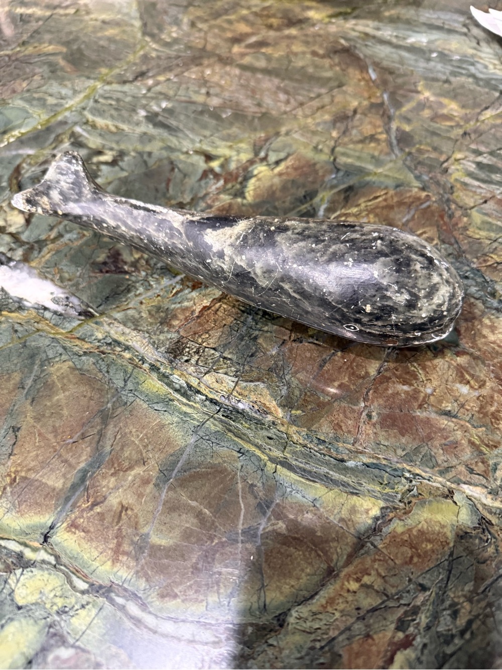 Natural Stone Whale Ornament - Gray